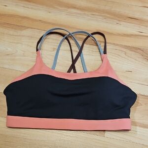 ZYIA Coral and Black Cross-Back Strappy Sports Bra